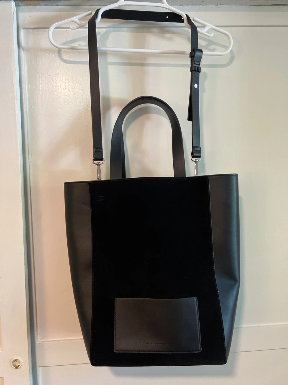 Black Women's Leather and Suede Tote with Detachable Strap